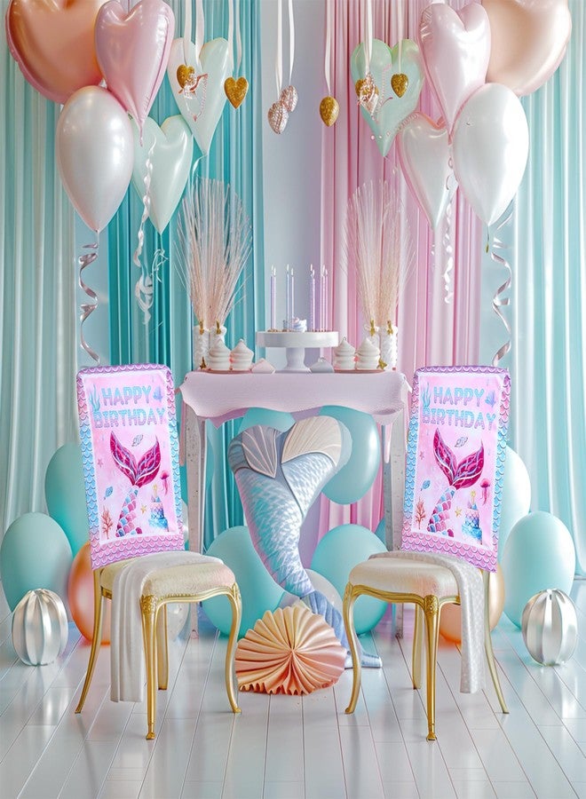 Newleafly Dining Chair Covers, Mermaid Birthday Dining Room Chair Covers Set of 2, Stretch Kitchen Chair Cover, Washable Chair Slipcovers for Birthday, Baby Shower, Home or Party - Image 3